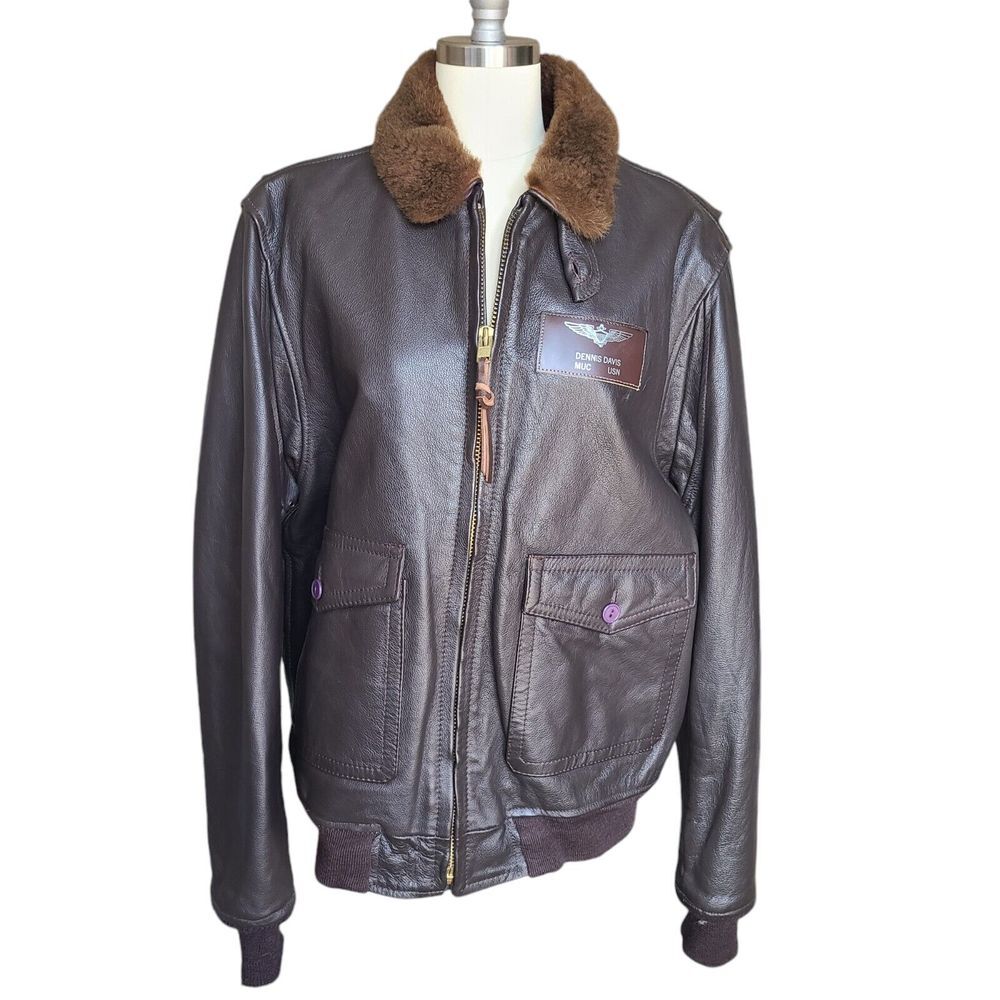 VTG Type G1 Naval Weapons San Diego Leather Brown Flight Jacket Bomber 42 Large